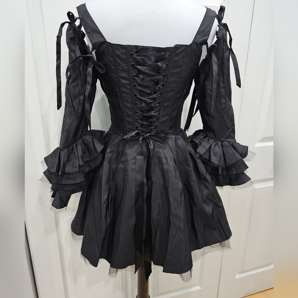 Dolls Kill Goth Witchy Black Widow Haunted Hue Corset Lace Up Mini Dress S - Picture 3 of 13